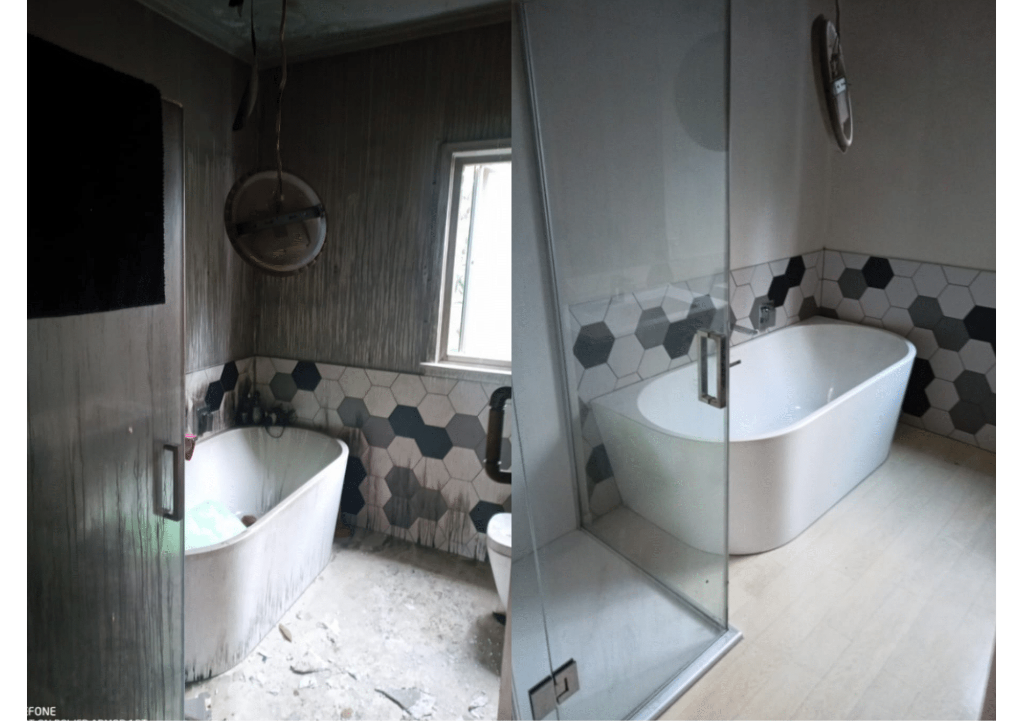Before & After of a bathroom Fire