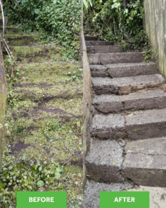 Before and After of footpath clean completed by Pure Services Wellington